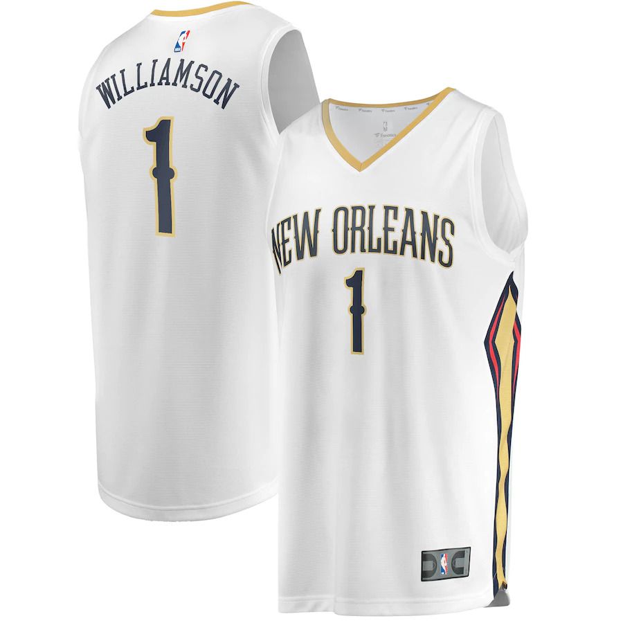Men New Orleans Pelicans #1 Zion Williamson Fanatics Branded White Association Edition Replica Fast Break NBA Jersey